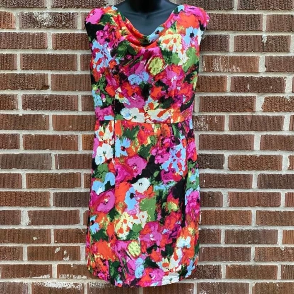 Philosophy sleeveless back zipper cowl neck multicolor floral mini dress size M